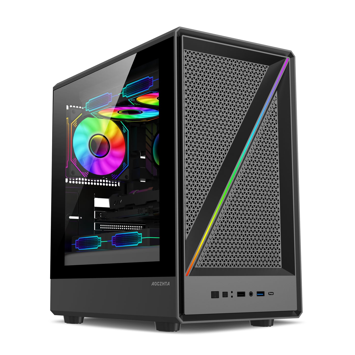AOCZHTA 高品GJ-5 MATX电竞电脑机箱 铁网散热侧透机箱 支持M-ATX/ITX主板 支持240/280水冷 USB3.0 DIY游戏机箱 黑色