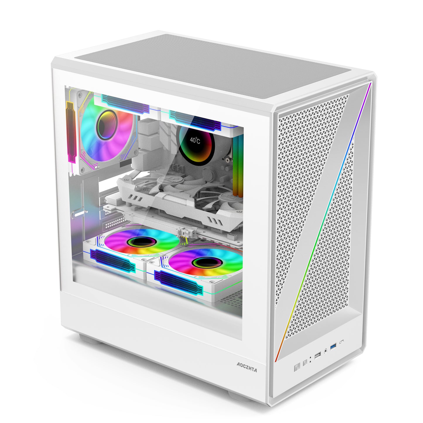 AOCZHTA 高品GJ-5 MATX电竞电脑机箱 白色  铁网散热侧透机箱 支持M-ATX/ITX主板 支持240/280水冷 USB3.0 DIY游戏机箱 黑色