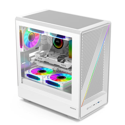 AOCZHTA 高品GJ-5 MATX电竞电脑机箱 白色  铁网散热侧透机箱 支持M-ATX/ITX主板 支持240/280水冷 USB3.0 DIY游戏机箱 黑色