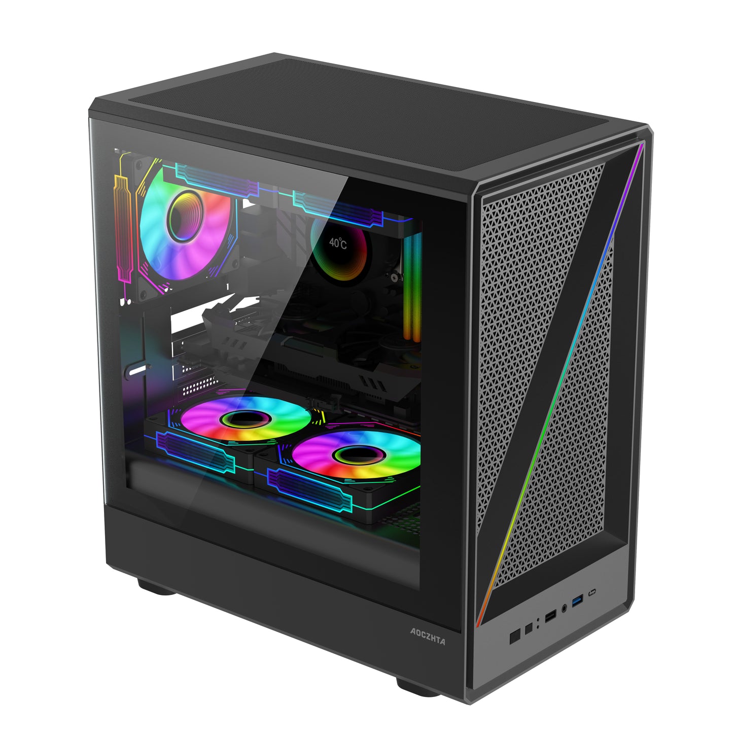 AOCZHTA 高品GJ-5 MATX电竞电脑机箱 铁网散热侧透机箱 支持M-ATX/ITX主板 支持240/280水冷 USB3.0 DIY游戏机箱 黑色