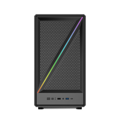 AOCZHTA 高品GJ-5 MATX电竞电脑机箱 铁网散热侧透机箱 支持M-ATX/ITX主板 支持240/280水冷 USB3.0 DIY游戏机箱 黑色