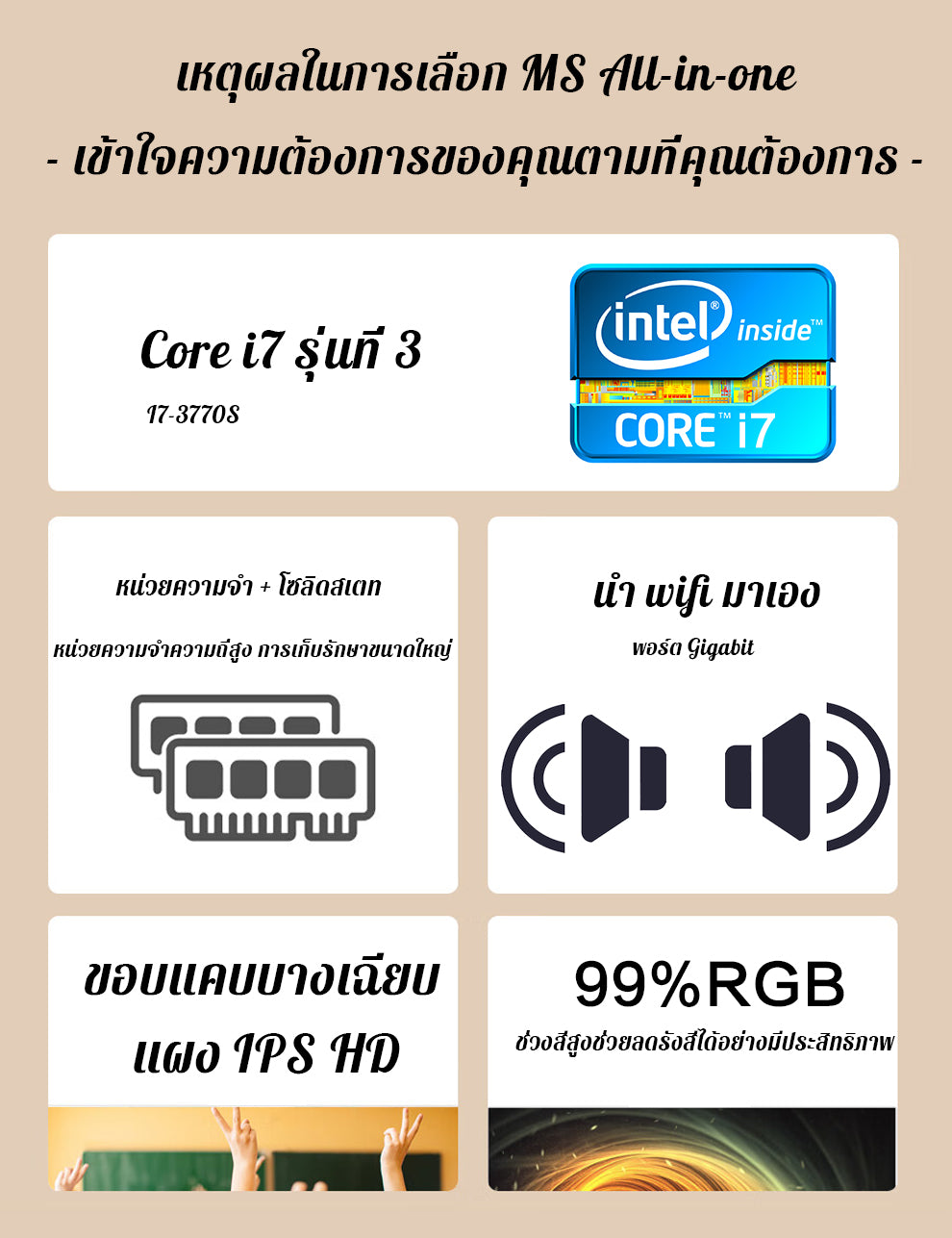 จอโค้ง 24 นิ้ว i7 3770S RAM 16GB M.2 SSD 512GB คอมพิวเตอร์ออลอินวันที่ห้องประชุมสำนักงาน 