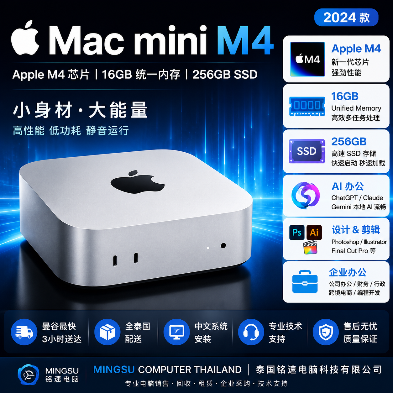 Apple Mac mini M4 2024 16GB 256GB 准新机｜苹果电脑主机｜办公设计AI学习｜泰国现货