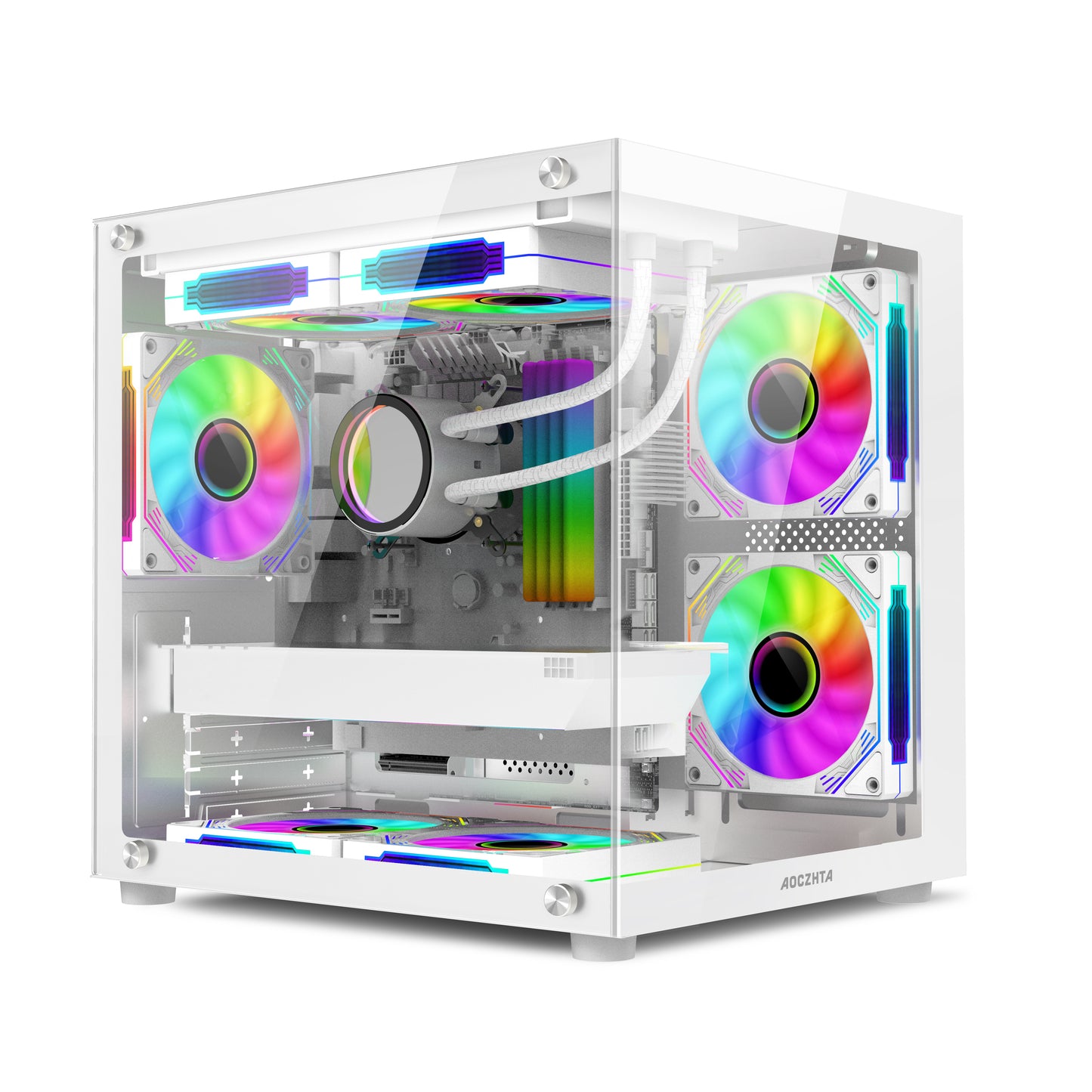 AOCZHTA 海景房S MATX海景房电脑机箱 双面钢化玻璃侧透 支持240水冷 USB3.0 支持320mm显卡 DIY电竞游戏机箱 黑色