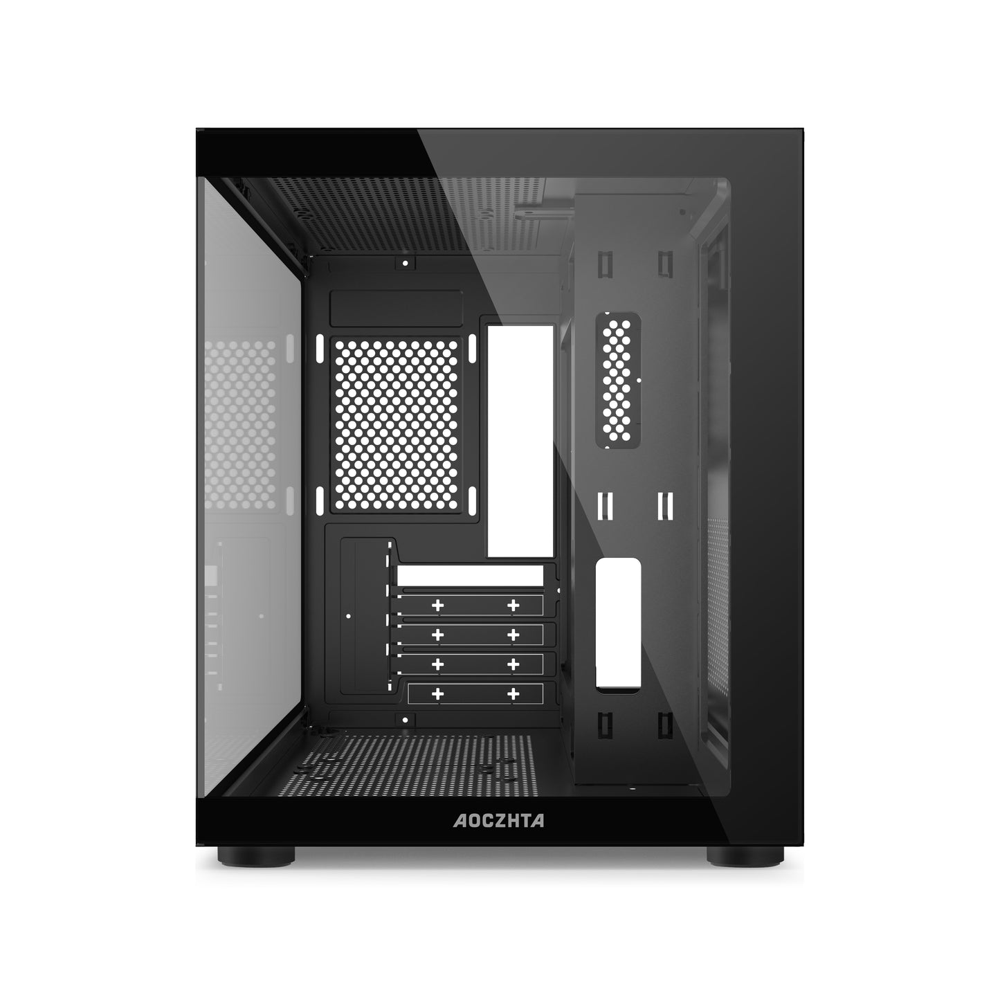 AOCZHTA 海景房S MATX海景房电脑机箱 双面钢化玻璃侧透 支持240水冷 USB3.0 支持320mm显卡 DIY电竞游戏机箱 黑色