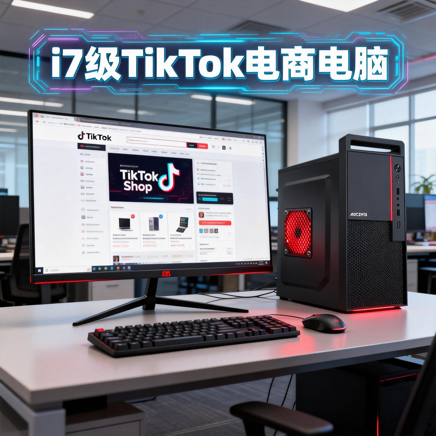 六核十二线程英特尔i7级2420 8G内存 128G+500G固态硬盘 独显24英寸 27英寸TIKTIK电商办公电脑